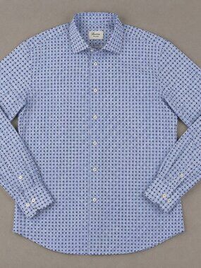 Stenstroms Fitted Body Blue Medallion Print Dress Shirt Mens 17.5 44 Cotton EUC